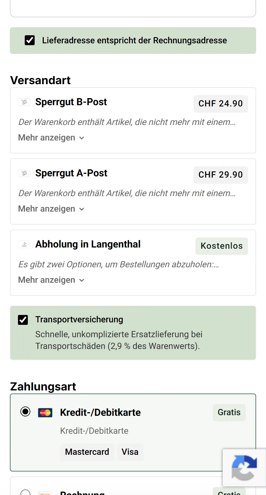 Mobile Checkout Shipping