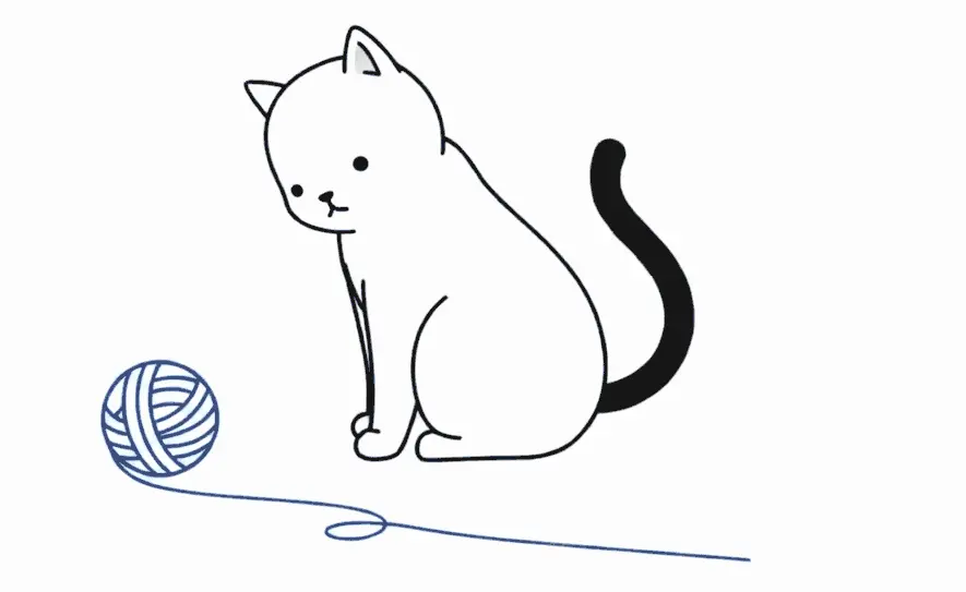 Cat playing with ball of wool lineart animation